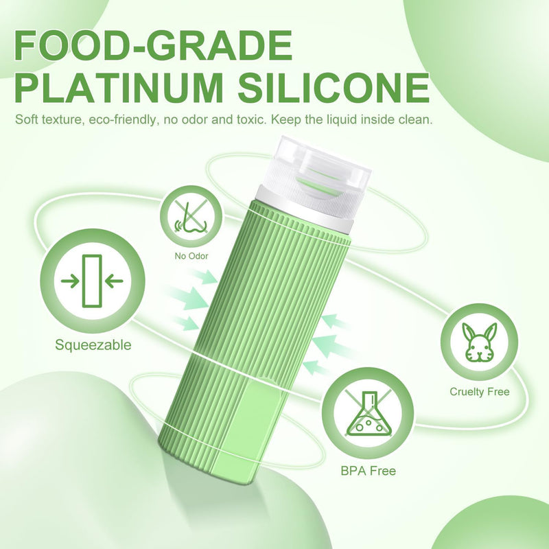 Idrese Silicone Travel Bottles Set, 4 Pcs 100ml Containers for Toiletries, Accessories for Women, Airplane Essentials (Green)