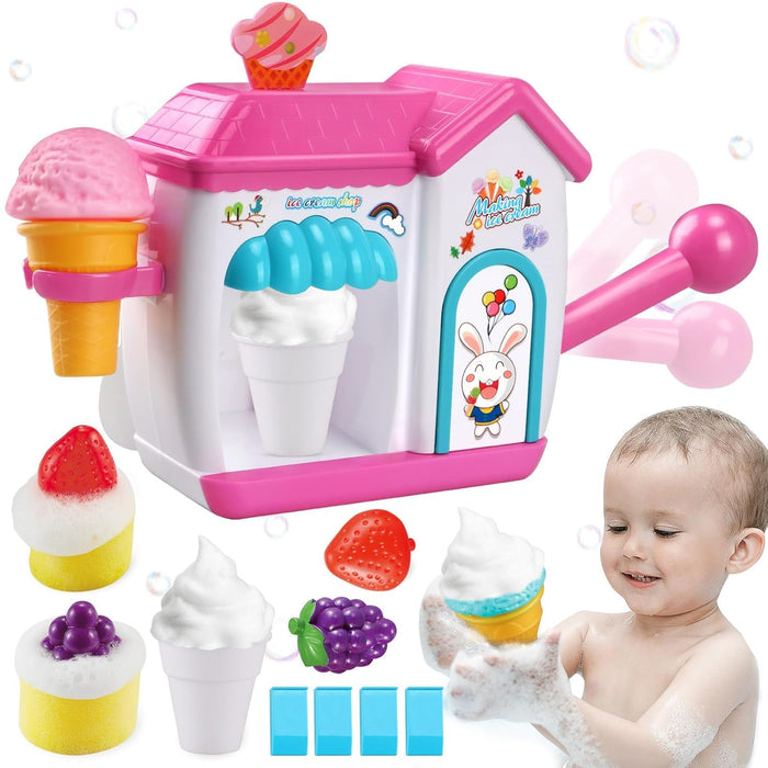 Azonee Toddler Bath Toys - Interactive Baby Shower Toys, Bubble Ice Cream Maker Bath Toy, Toddler Bath Toys Age 2-4, Bathtub Bubble Machine, Toy for 3 4 5 6 7 8 Years Old Boys Girls