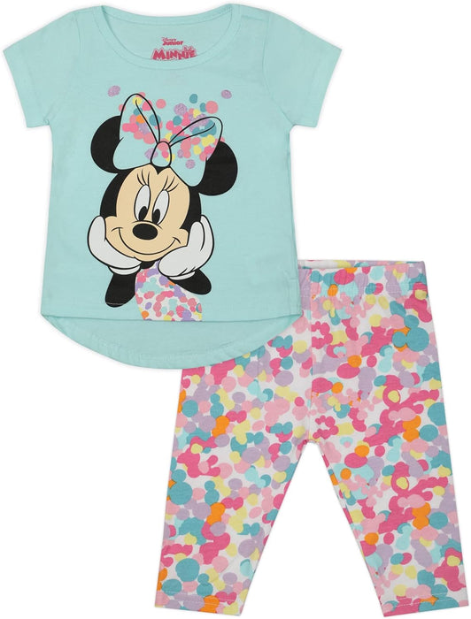 Disney Minnie Mouse Girls’ T-Shirt and Legging Set for Infant, Toddler and Little Kids – Blue/Multicolor