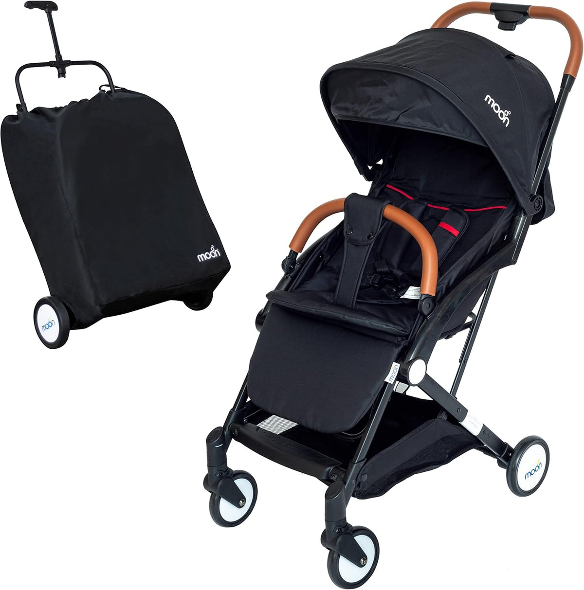The Moon Brand Ritzi Light Weight Travel Cabin Stroller / Pushchair for Baby/Kids/Toddler from 0 Months+ (Upto 18 kg)-Multi-Postion Reclining Seat- Storage Basket - Shoulder Strap Black/Red β image 3