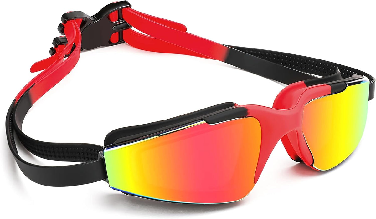 MAKINGTEC Swim Goggles Anti Fog Waterproof HD Adjustable Swimming Goggles Adult Men Women Youth Anti Fog No Leak Clear Wide Vision UV Protection (red)
