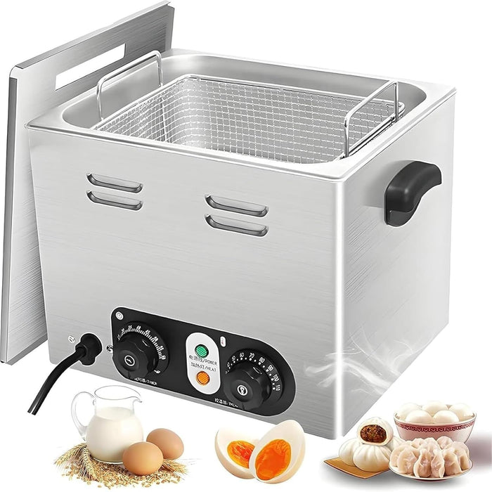 2600W Commercial Egg Boiler,Stainless Steel Egg Cooker with Mesh Basket, 45 Pcs Electric Poached Egg Maker with 30~110°C Temperature Control & 0-60 Timer for Soft-Boiled/Half-Boiled Egg