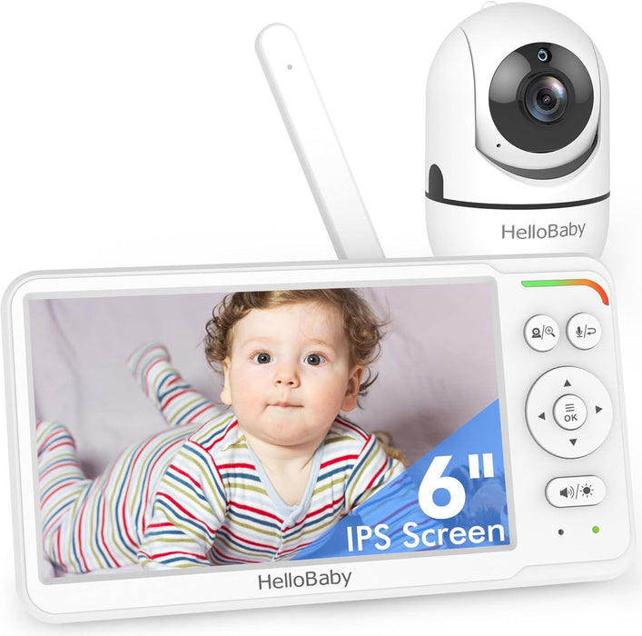 HelloBaby - Baby Monitor with Camera and Audio, 6" IPS Screen, Baby Camera Monitor, No WiFi, 30 Hours Battery, ECO, 2-Way Talk, Night Vision, 1000 ft,