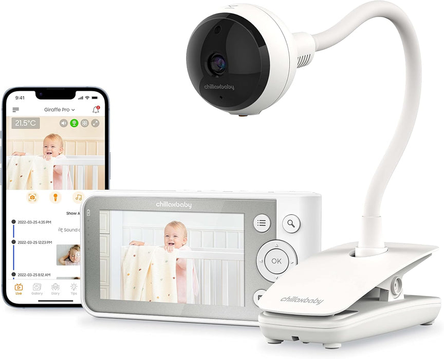 Chillaxbaby - Giraffe Pro-WiFi Streaming 2-Way Talk 4.3" Baby Monitor & Gooseneck Clip Secured HD Camera with Preloaded Nature Sounds & Lullabies-Powered by 5GenCare