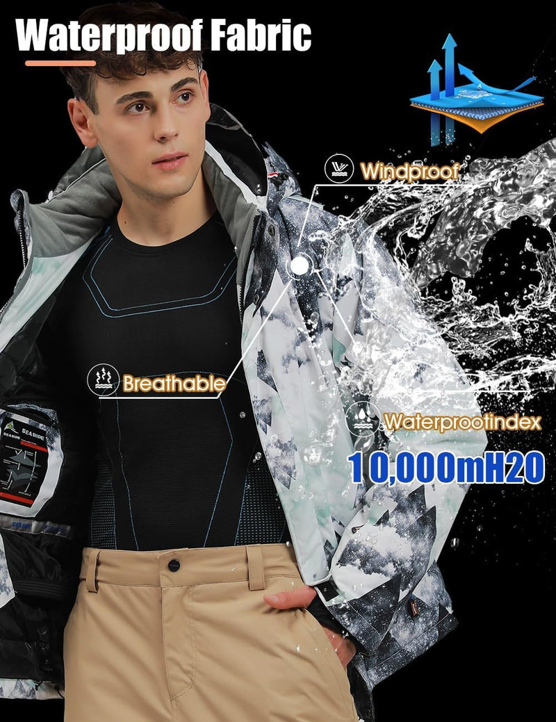 HOTIAN Men's Ski Jacket and Pants Set Snowboard Suit Waterproof SOutdoor Winter Snow Jackets Windproof Mountain Snowsuit