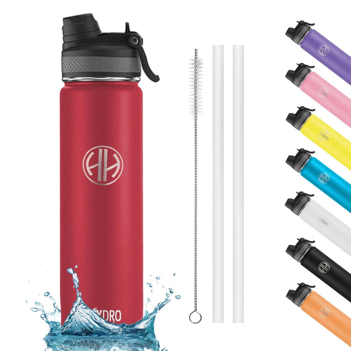 HYDRO HYPE Stainless Steel Water Bottle 750ml/25oz,Double wall,water bottle for Kids school,Sports water bottle for Adults,Work,Gym,Travel,home and Office,New 2 in 1 Lid (Cherry Red, 25oz/750ml)