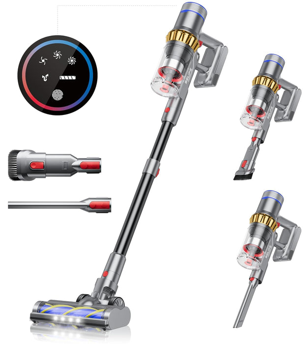 Belife BVC11 Cordless Vacuum Cleaner, 38Kpa/450W Powerful brushless motor with 45 mins runtime, 6 in 1 Wireless Vaccum Cleaner for Home Floor Pet Hair, LED display (gold)