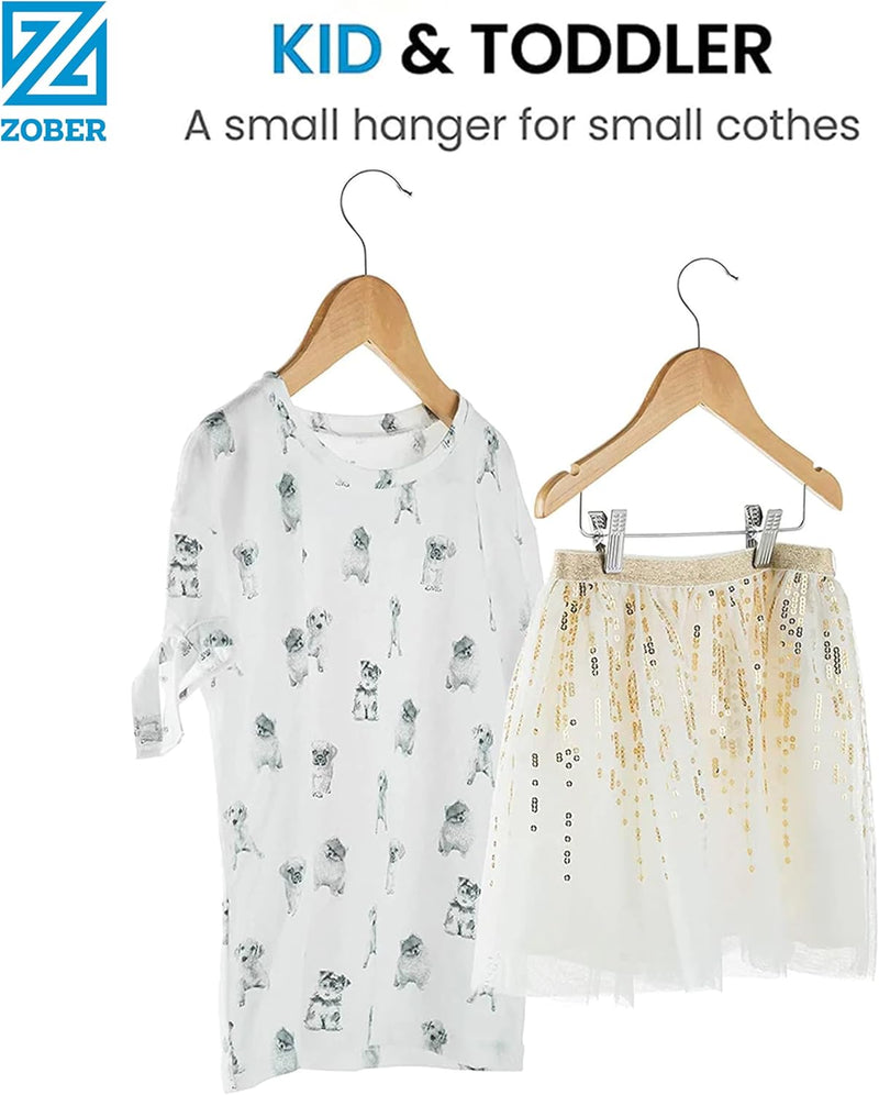 High-Grade Wooden Childrens/Kids Hangers with Clips (10 Pack) Smooth & Durable Wood Baby Hangers/Nursery Hangers 360° Hook & Cut Notches- Great Toddler Hanger for Dress Skirts Pants (WHITE, 10 PACK)