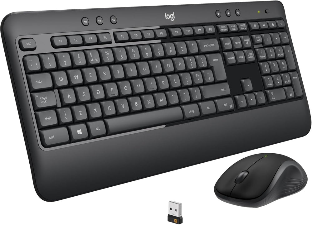 Logitech MK540 Advanced Wireless Keyboard and Mouse Combo for Windows, 2.4 GHz Unifying USB-Receiver, Multimedia Hotkeys, 3-Year Battery Life, for PC, Laptop, Arabic Layout - Black