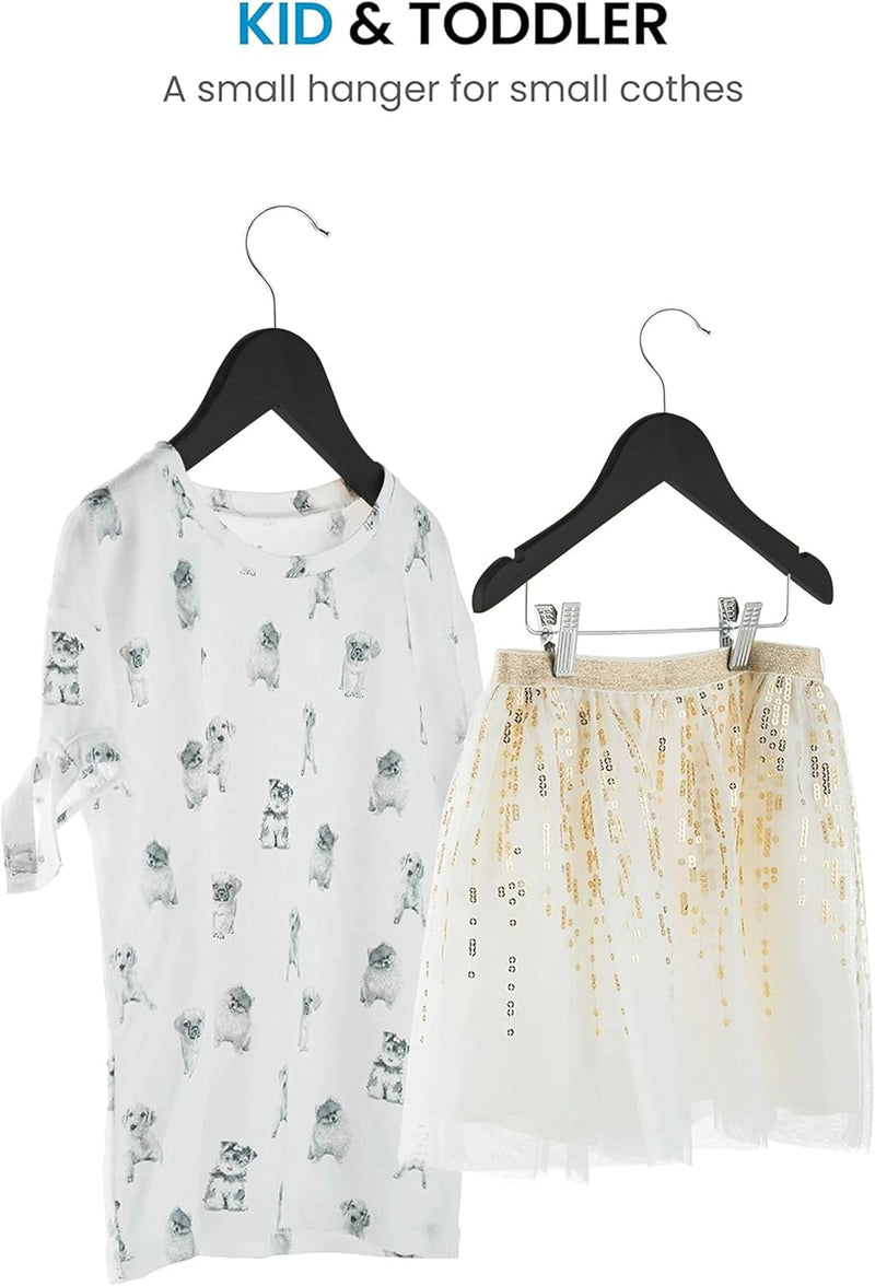 High-Grade Wooden Childrens/Kids Hangers with Clips (10 Pack) Smooth & Durable Wood Baby Hangers/Nursery Hangers 360° Hook & Cut Notches- Great Toddler Hanger for Dress Skirts Pants (WHITE, 10 PACK)