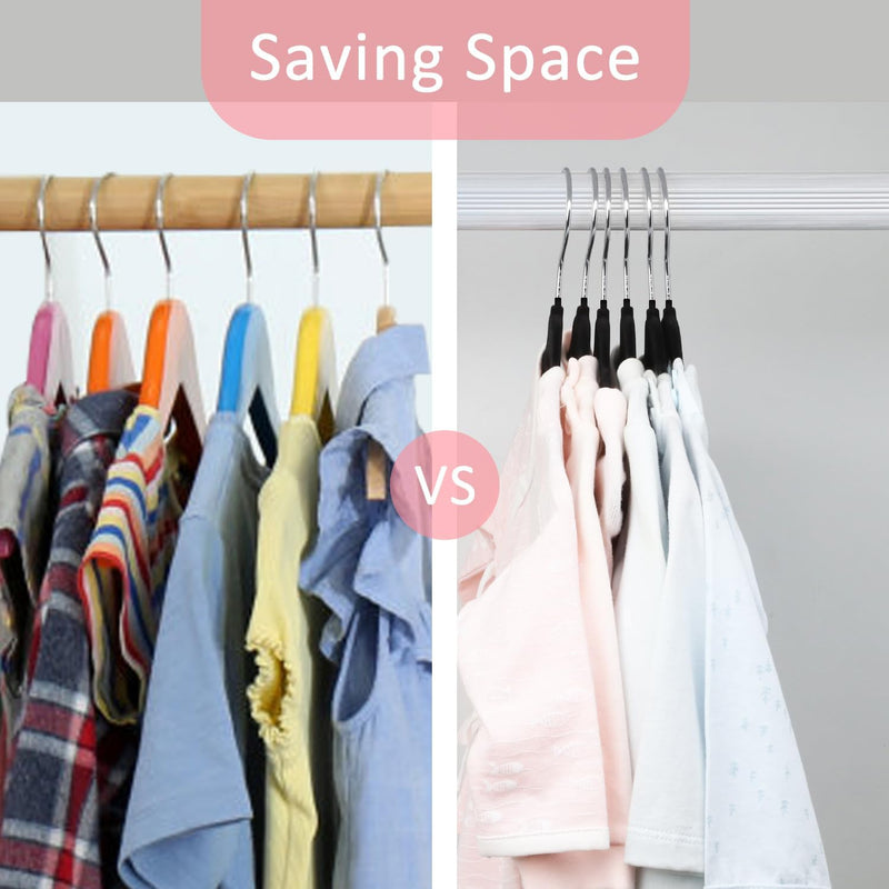 ManGotree 11.8'' Baby Velvet Hangers with Movable Clips, Non-Slip Kids Felt Hangers, Ultra-Thin Space-Saving Children's Clothes Hangers for Skirts, Pants, Dresses, Shirts, Jackets (7 Pack, Blue)