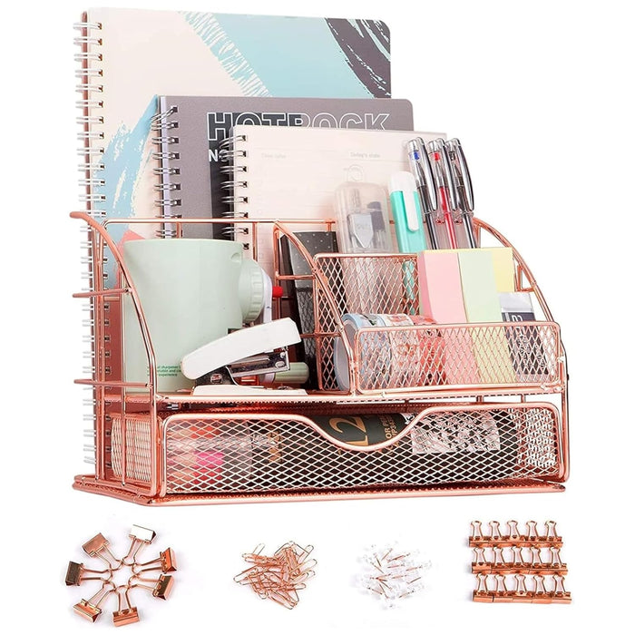 AM ANNA Rose Gold Desk Organizer, Heavy Duty Office Stapler Stationery Desk Accessiories for Office School Home,Staplers for Desk (Desk Organizer)