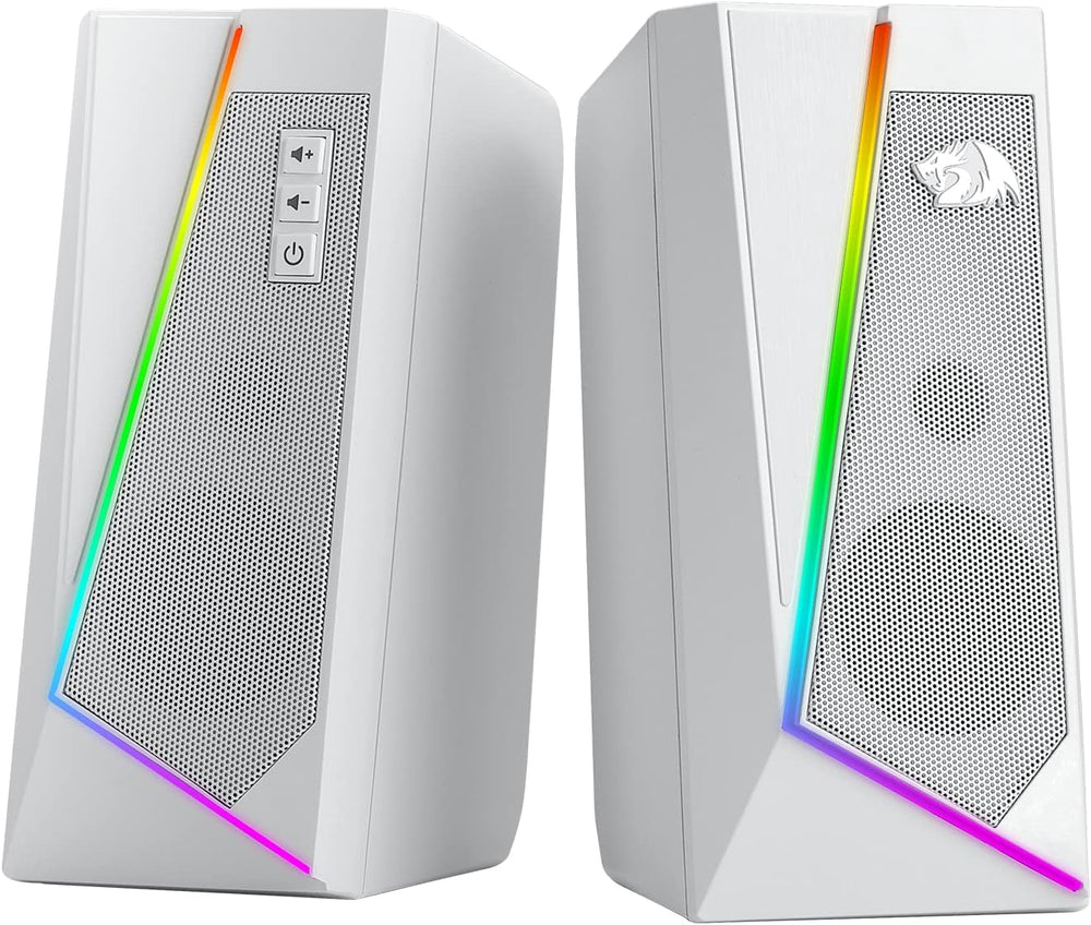 Redragon GS520 RGB Desktop Speakers, 2.0 Channel PC Computer Stereo Speaker with 6 Colorful LED Modes, Enhanced Sound and Easy-Access Volume Control, USB Powered w/ 3.5mm Cable, White