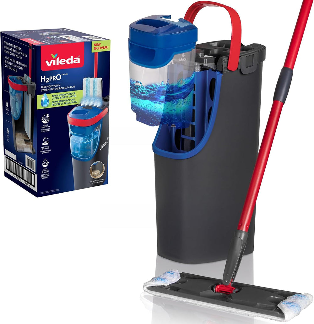 H2PrO Floor Mop 100% Separation of Fresh and Dirty Water Water-Saving Design One-Handed Operation Compact Storage Ergonomic Handle Microfibre Comfort Pack