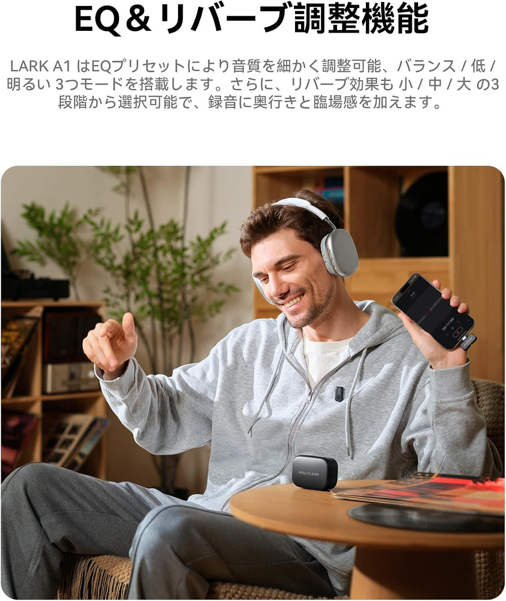 Hollyland (Lark A1 Combo) Wireless Microphone (Space Gray, with USB-C RX + Lightning RX + Charging Case)