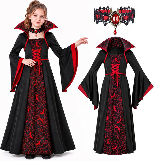 Halloween Costume for Girls, Vampire Dress with Necklace