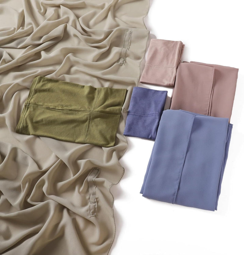 HURESON Instant Chiffon Hijab Set 3-in-1 Hijabs Scarf with Built-in Magnets and Undercap Head Wraps with Model Cap