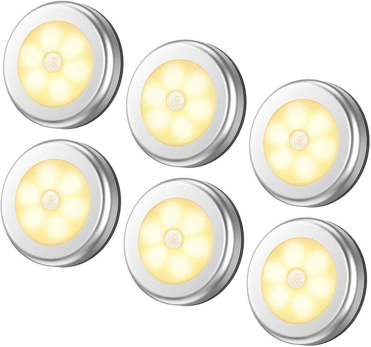 6 Packs Motion Sensor Light, Cordless Battery-Powered LED Night Lights for Hallway Bathroom Bedroom Kitchen, Closet Lights Stair Puck Lighting(Warm White) – image 1