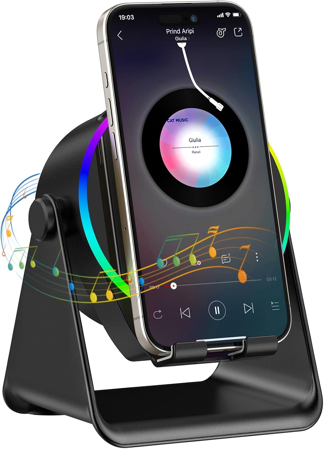 TARKARI Wireless Induction Speaker, Valentines Gifts for Him, 5 in 1 Bluetooth Speaker, 360 Rotation Cell Phone Stand with Ambient Light Compatible with iPhone iPad Android, Birthday Gifts for Men β image 2