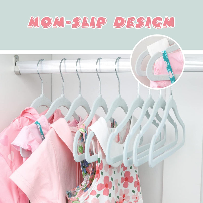 ManGotree Baby Velvet Hangers,Infant and Toddler Hangers,No-Slip Children Hangers, Ultra-Slim Space Saving Kids Hangers, Sturdy&Durable Clothes Hangers 15 Pack (Pink)