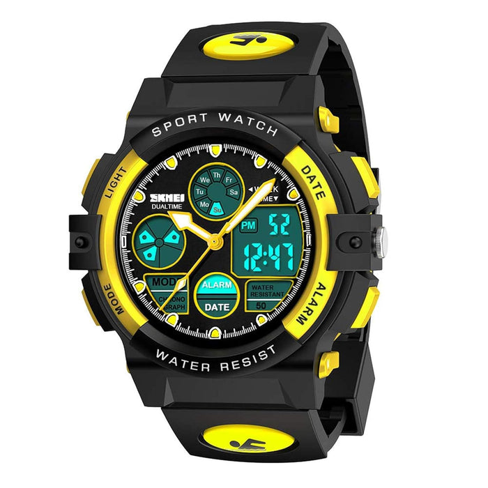 Kids Watch, Unisex Kids Watch for 3-15 Year Old Boys, Digital Sport Outdoor Multifunctional Chronograph LED 50 M Waterproof Alarm Calendar Analog Watch with Luminous for Children, Kids Gift (Yellow)