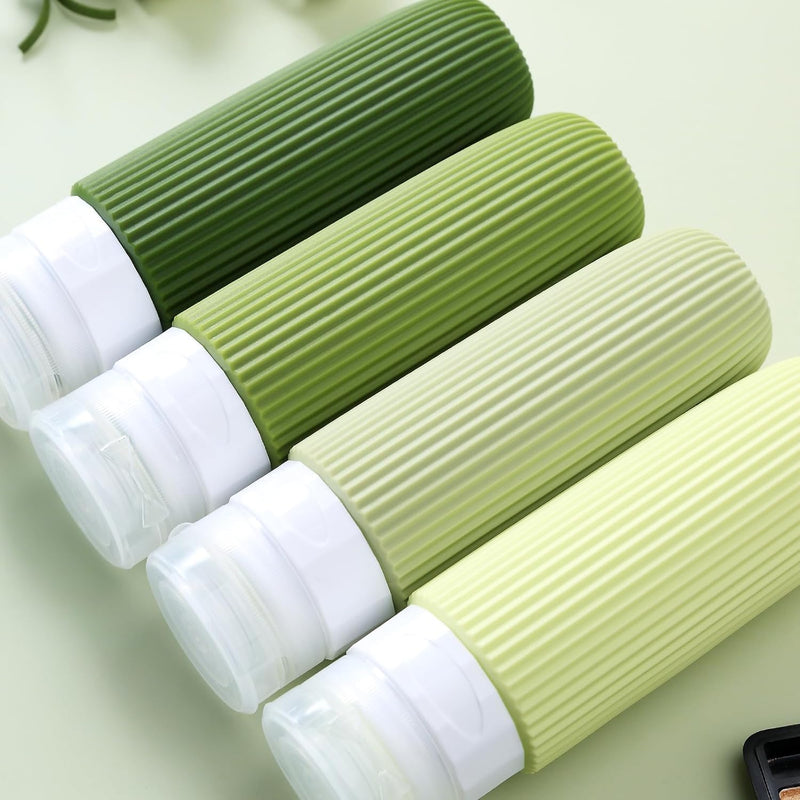 Idrese Silicone Travel Bottles Set, 4 Pcs 100ml Containers for Toiletries, Accessories for Women, Airplane Essentials (Green)