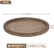 Hanobe Decorative Serving Tray Wood: White Washed Bead Round Tray Decor for Coffee Table Rustic Wooden Trays Farmhouse Centerpiece for Living Room Kitchen Counter