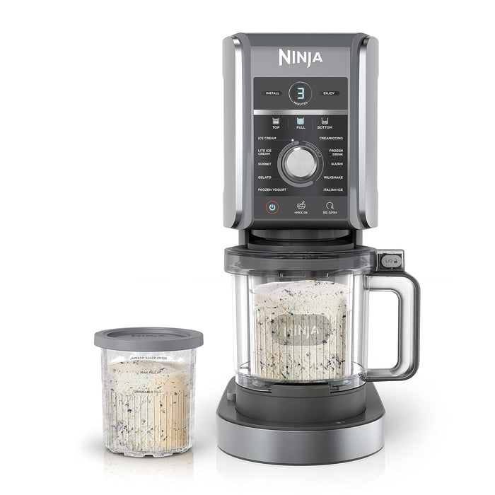 Ninja NC501 CREAMi Deluxe 11-in-1 Ice Cream & Frozen Treat Maker for, Sorbet, Milkshakes, Drinks More, 11 Programs, with 2 XL Family Size Pint Containers, Perfect Kids, Silver, 2 quarts
