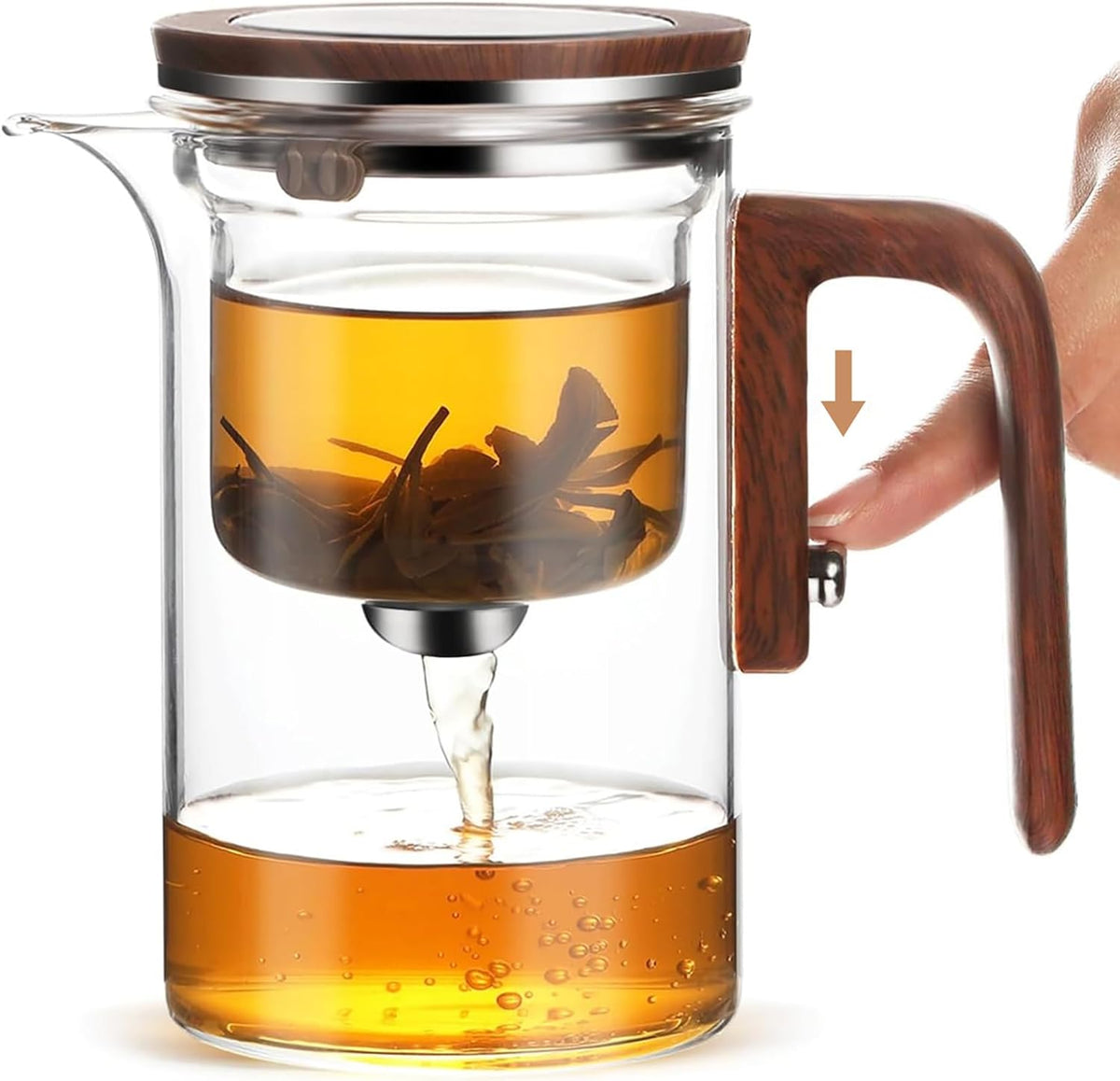 Angju Enchanti Tea Pot, Glass Teapot with Infuser, Magic Witchcraft Enchanted Tea Kettle with Strainer for Water Separation, Magical Push Control Tea Maker for Loose Leaf & Herbal Teas -600ML – image 1