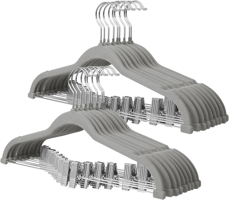 ManGotree 30 cm Baby Velvet Hangers with Movable Clips, Non-Slip Kids Felt Hangers, Ultra-Thin Space-Saving Children's Clothes Hangers for Skirts, Pants, Dresses, Shirts, Jackets (16 Pack, Pink)