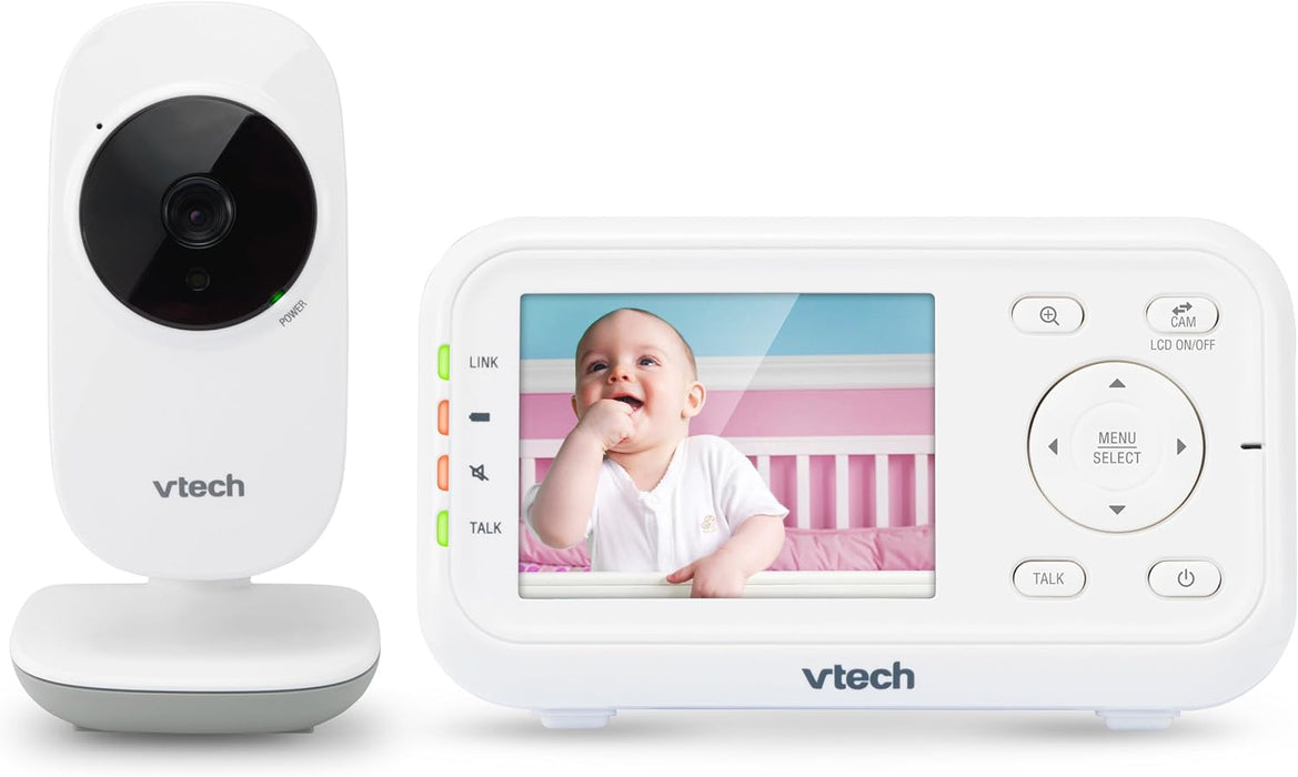 VTech Video Baby Monitor with 1000ft Long Range, Auto Night Vision, 2.8” Screen, 2-Way Audio Talk, Temperature Sensor, Power Saving Mode, Lullabies and Wall-mountable Camera with bracket, White