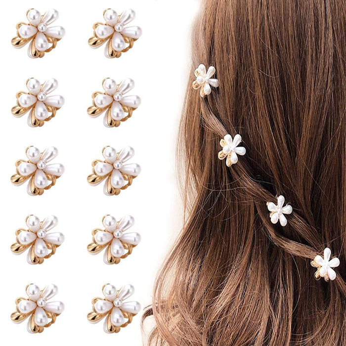 ELECDON Hair Claw, ELECDON 8 Pieces Small Pearl Hair Claw Clips, White Handmade Hairpins Decorative Hair Clips Hair Accessories for Women Girls
