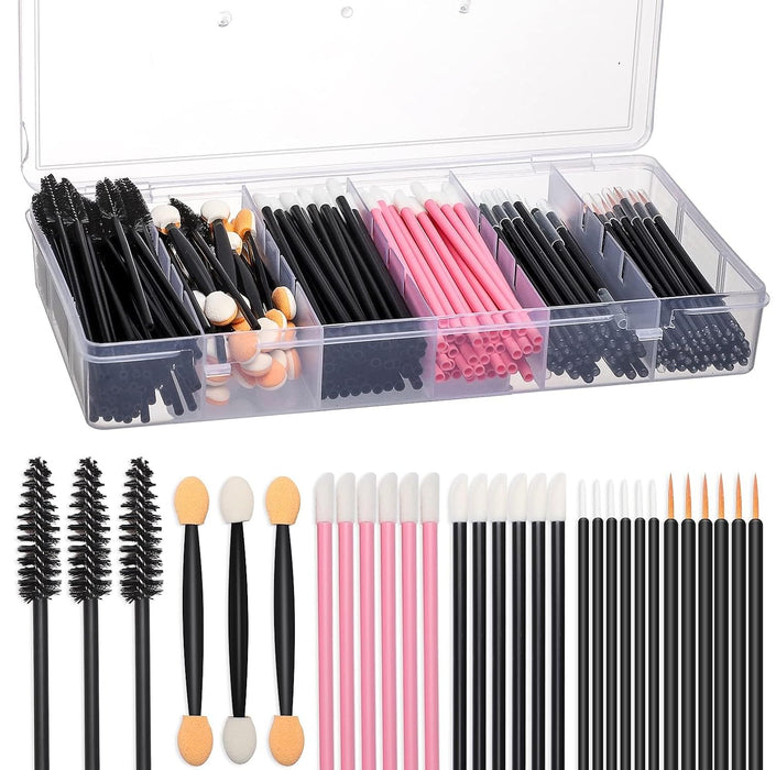 Tazweeq 300PCS Disposable Makeup Tool Kit, with Organizer Box, Mascara Brush/Lip Applicators/Eyeshadow Applicators/Eye Liner Brush, Makeup Disposable Accessories