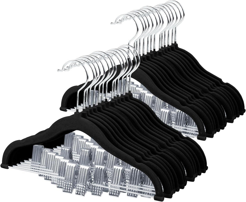 ManGotree 11.8'' Baby Velvet Hangers with Movable Clips, Non-Slip Kids Felt Hangers, Ultra-Thin Space-Saving Children's Clothes Hangers for Skirts, Pants, Dresses, Shirts, Jackets (7 Pack, Blue)