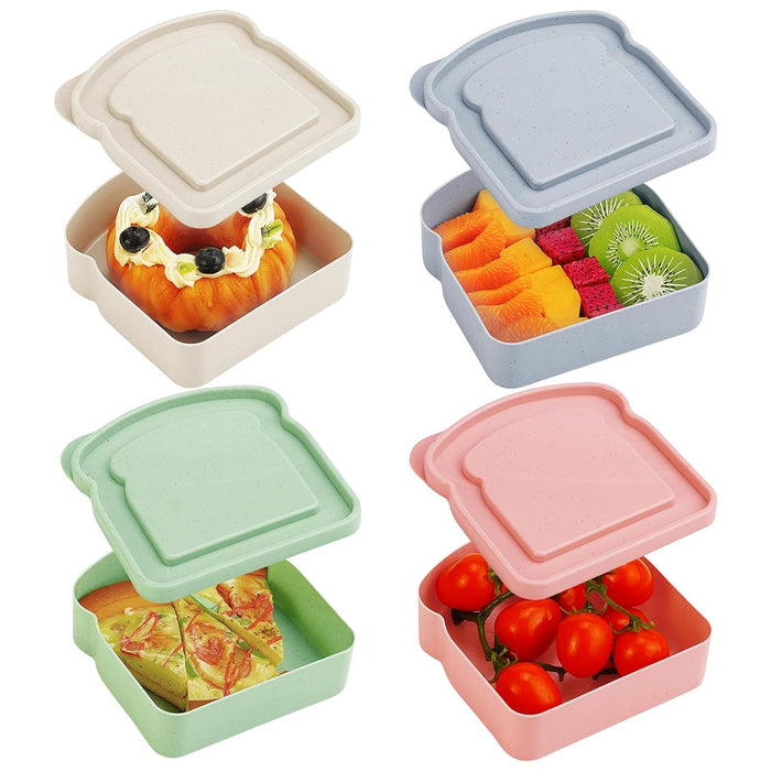 4 Pcs Sandwich Boxes, Lunch Box Containers,Portable Sandwich Containers Food Safe Wheat Straw Material, Toast Shape Storage for Bread/Sandwiches/Food/Fruit, Microwave Dishwasher & Freezer Safe