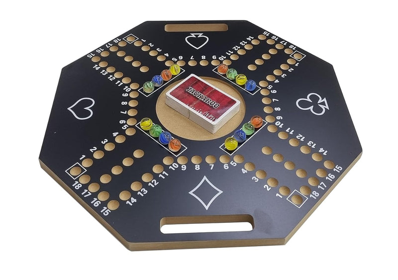 Jakaroo Wooden Board Card Game for 4 Players - 40x40cm Hexagonal-Shaped Premium Game Board for Strategic Fun and Family Entertainment