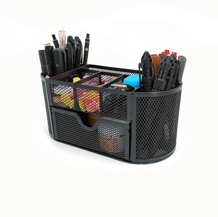 KASTWAVE Desk Organizer with Drawer, Desktop Organizer and Accessories with 9 Compartments for Pen Pencil Organizer Holder, Black