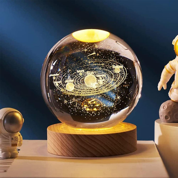 NALACAL 3D Planet Crystal Ball Night Light for Valentines Day, Space Galaxy With Wooden Base, 3D Engraved Solar System With LED Light Base for Kids, Gift for Valentines Lovers