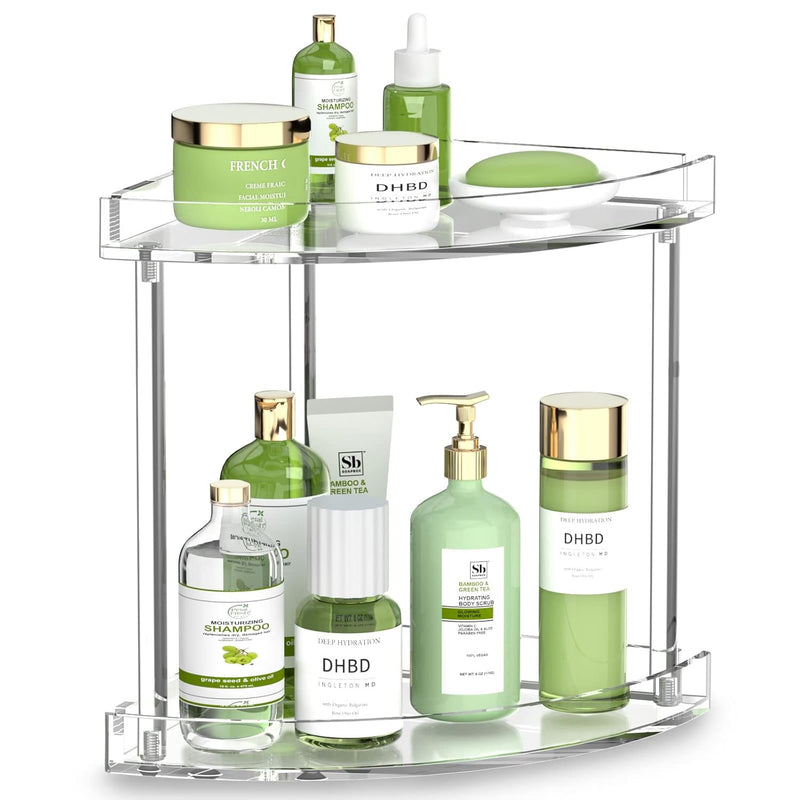 NPPLUS 2 Tier Acrylic Bathroom Counter Organizer, Clear Bathroom Countertop Corner Organizer, 2-Tier Corner Storage Shelf Vanity Trays, Home Storage Holder for Makeup Cosmetics Perfume Organizer