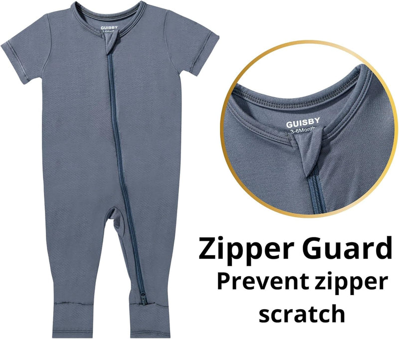 GUISBY Bamboo Baby Pajamas, Summer Short Sleeve Footless Rompers, 2 Way Zipper Sleeper