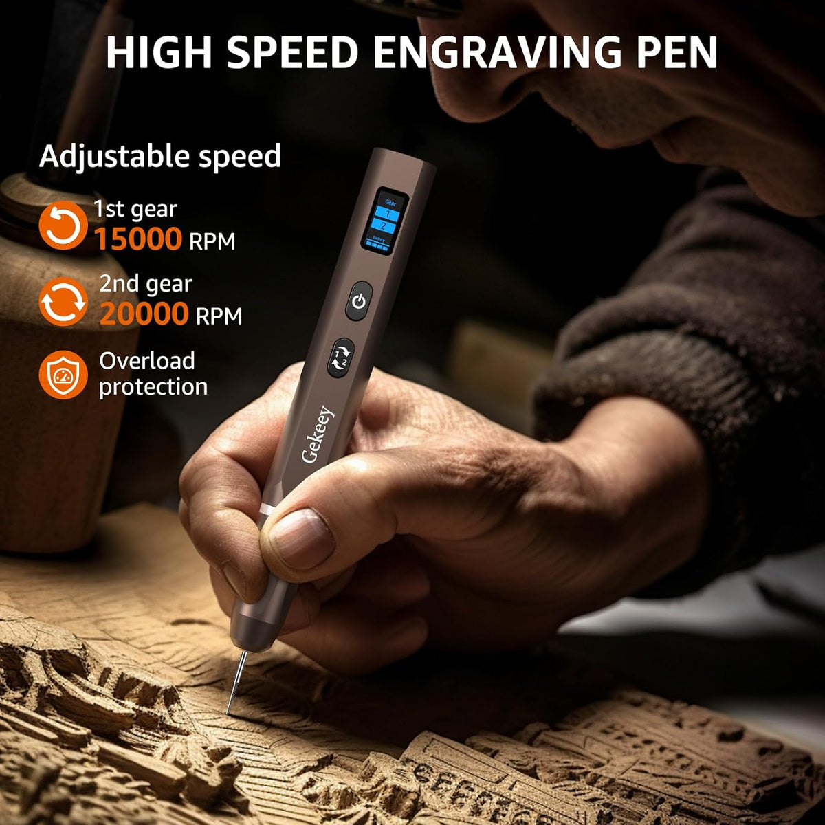 Electric Engraving Pen, Cordless Rechargeable Mini Rotary Tool with 42 Bits, Aluminum Body, Variable Speed, Portable Engraver Pen for Metal Wood Glass and Plastic, Brown – image 2