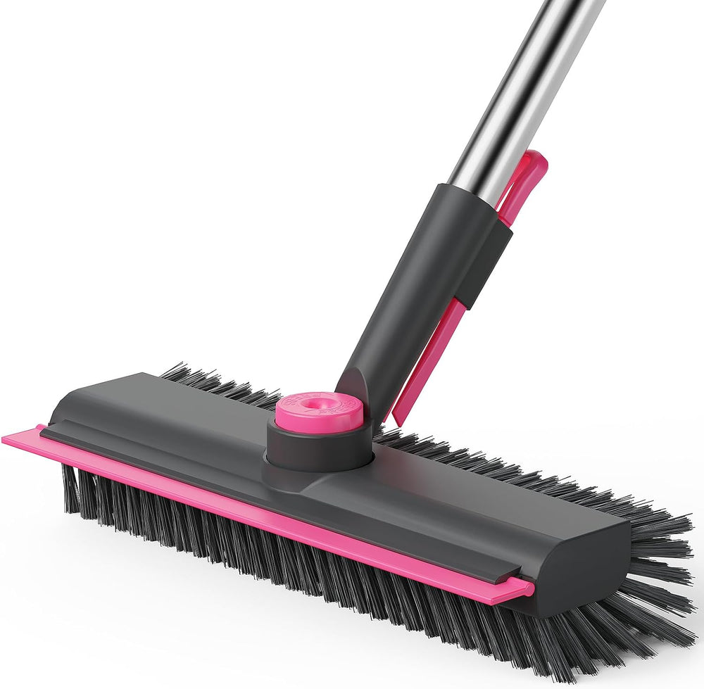 AIR U+ Floor Scrub Brush with Long Handle, 3 in 1 Scrape and Heavy-Duty Stiff Bristle Scrubber Brush for Cleaning Shower Bathroom, Patio, Garage, Kitchen, Wall and Deck