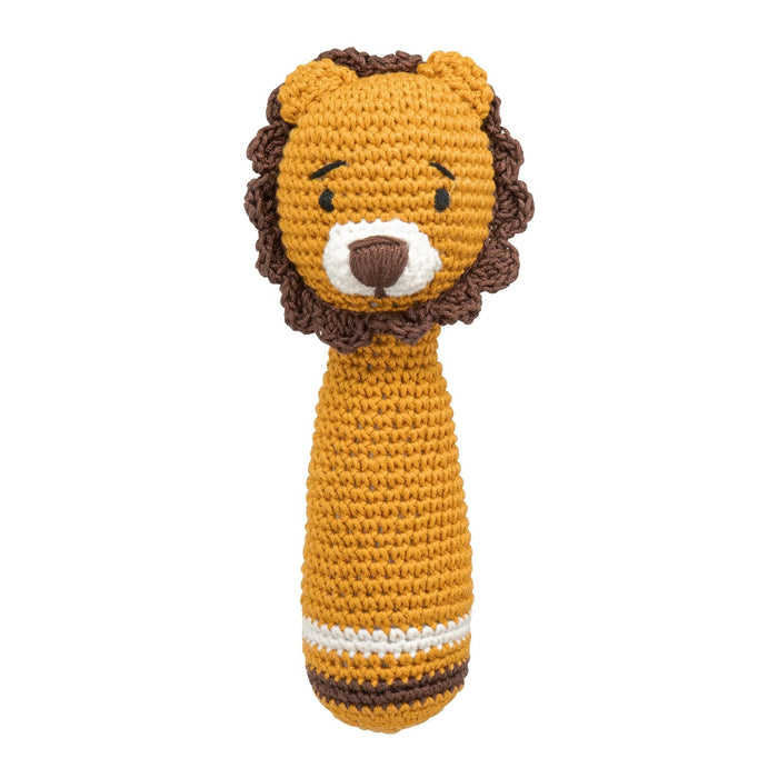 The MOON Brand Handcrafted Crochet Knitted Loop Rattle – Ultra-Soft Newborn Baby Plushie | Adorable Newborn knitted Prop, Plushie & Mini Toy | Safe, Non-Toxic, BPA-Free- Lion