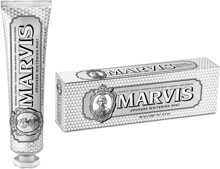 Marvis Smokers Whitening Toothpaste, Mint, 85ml, Promotes the Natural Whitening of the Teeth, Plaque Removal Toothpaste, Long-Lasting Freshness