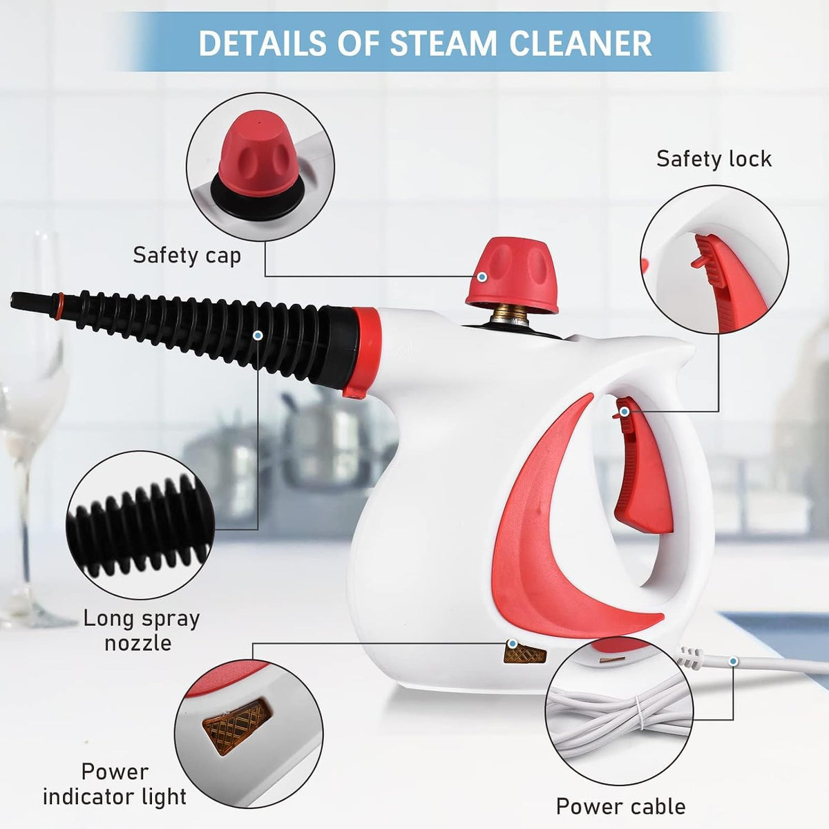 KASTWAVE Handheld Steam Cleaner, High Temperature Pressurized Steam Cleaning Machine for Kitchen Sofa Bathroom Car (A) – image 3