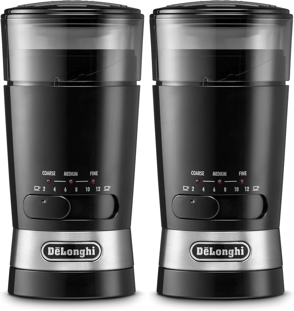 De'Longhi Electric Coffee & Spices Grinder Mill With Stainless Steel Blade , & 3 Grinding Level Settings , 12 Cups Capacity , KG210 , Black