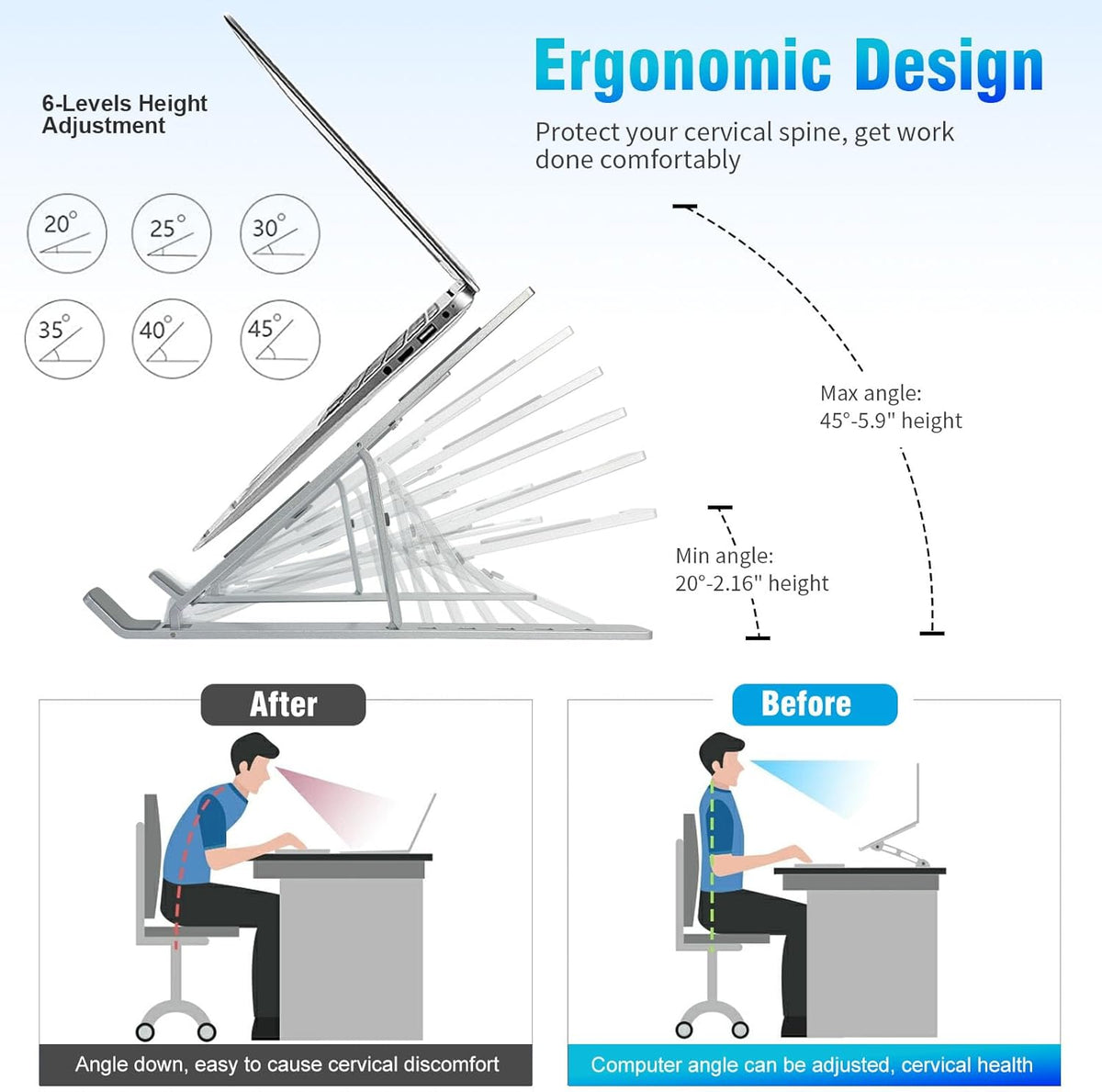 SKY-TOUCH Laptop Stand for Desk, Adjustable ABS+Silicone Foldable Portable Laptop Holder, Ventilated Cooling Notebook Stand for MacBook Pro Air, Lenovo, Dell, HP, Laptops,Tablet - silver-new – image 3