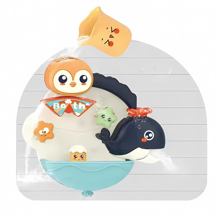 Twisoo Animal Bath Toy Set for Babies – Penguin Waterfall Bathtub Toys with Spinners & Sea Animals, Wall Water Shower Toy for Toddlers, Fun Bath Time Play, 3M+ (Blue)