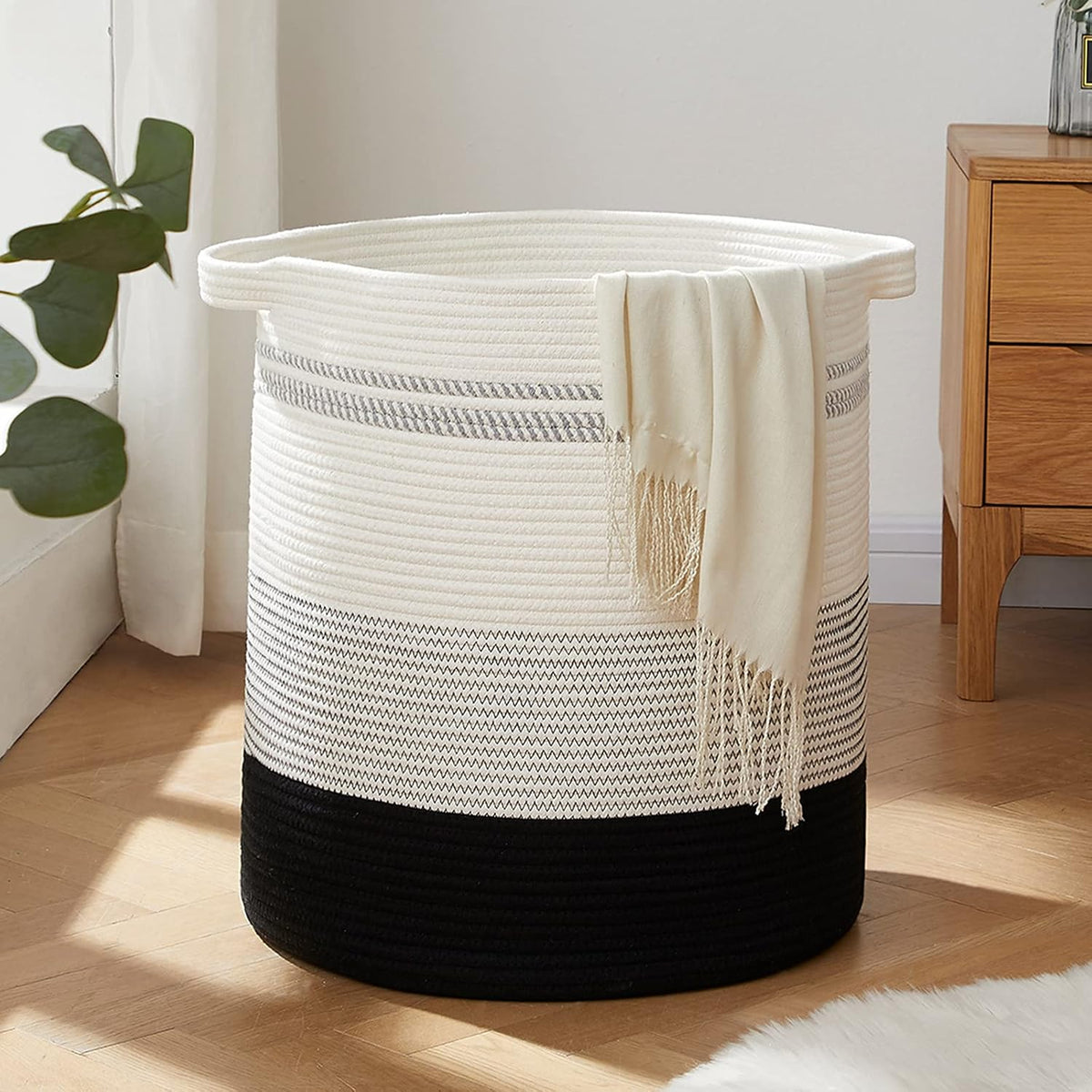 OIAHOMY 80L Laundry Hamper with Handles,Decorative Basket for Living room,Woven Storage Basket for Toys Bin,Pillows, Blankets,Clothes-20x18in-Gradient Gray – image 1