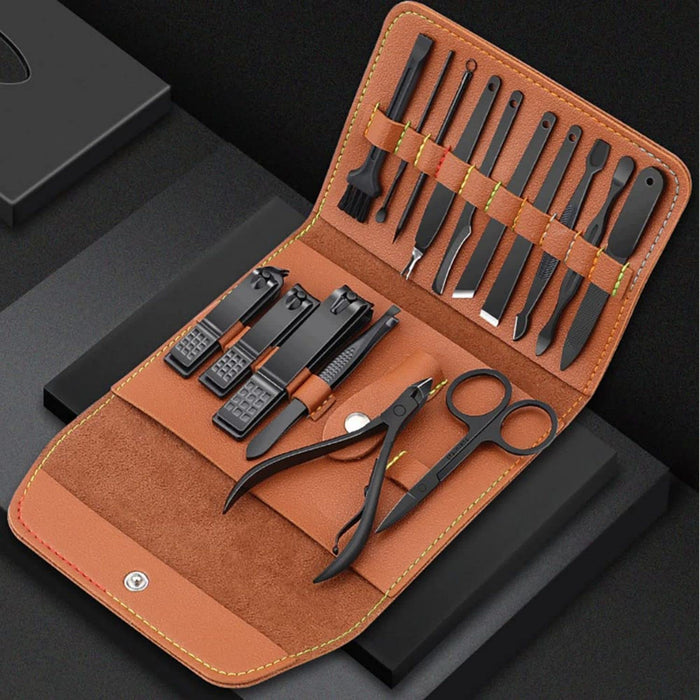 SYOSI Nail Clippers Set , Manicure Set with PU Leather Case, Pedicure Kit, Nail Clippers Scissors, Personal Care Tool, 16-in-1 Grooming Kit Gifts for Men Women